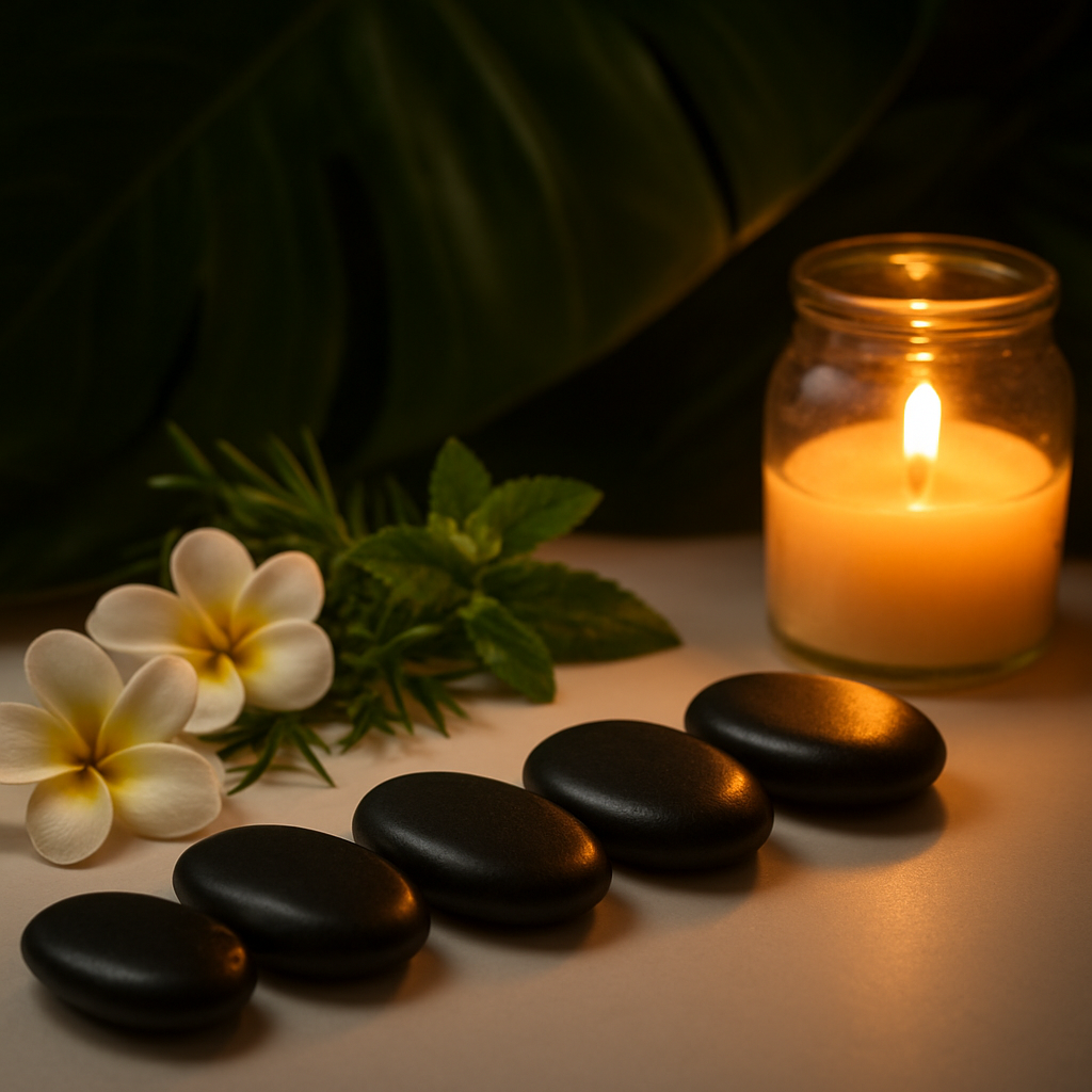 Hot stone massage therapy setup at Filo Massage Darwin NT