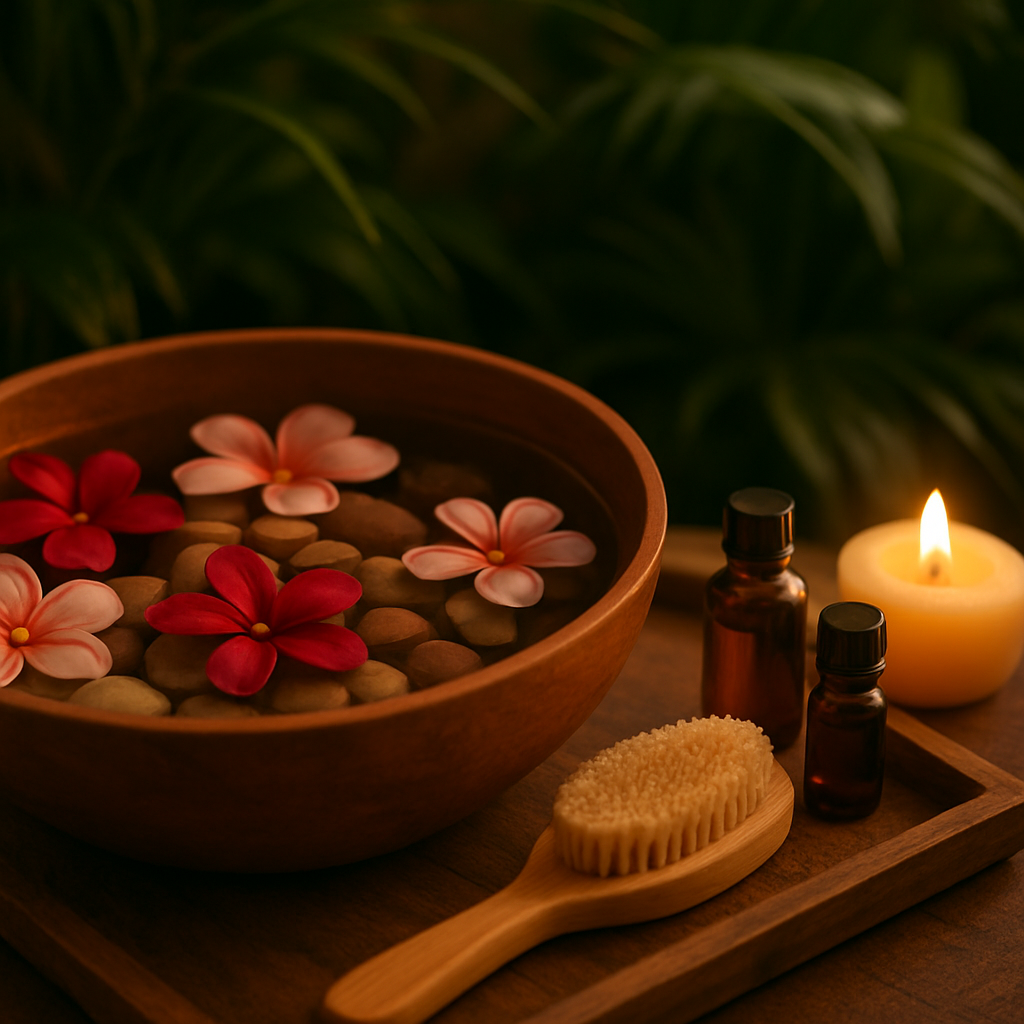Foot reflexology and spa treatment setup at Filo Massage Darwin